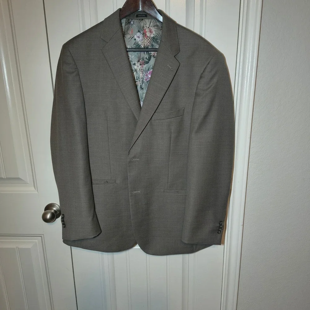 Jos A Bank 1905 Custom Made Blazer Gray Tropical Floral Lining Sport Coat Mens